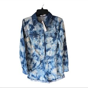 Mebon Chambray Romper Jumpsuit Sz L Women Blue Denim LongSleeve Tye Dye New